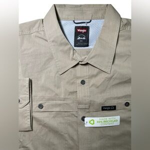 Wrangler Shirt Mens Khaki Button Up Regular Fit Cotton Blend Long Sleeve 3XL